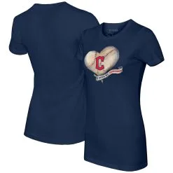 Women's Cleveland Guardians Tiny Turnip Navy Heart Banner T-Shirt