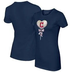 Women's Cleveland Guardians Tiny Turnip Navy Heart Lolly T-Shirt
