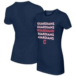 Women's Cleveland Guardians Tiny Turnip Navy Stacked T-Shirt