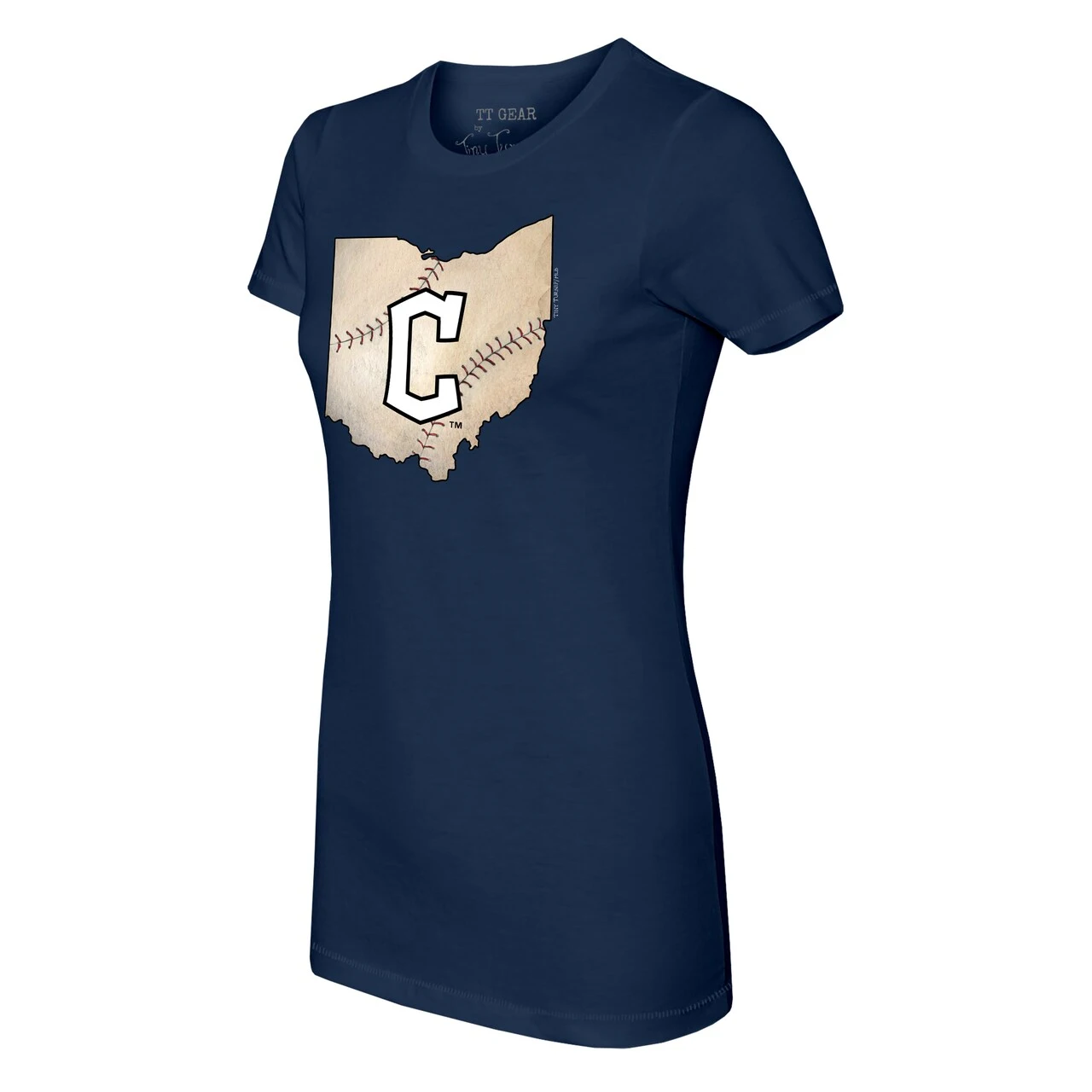 Women's Cleveland Guardians Tiny Turnip Navy State Outline T-Shirt 4 Women's Cleveland Guardians Tiny Turnip Navy State Outline T-Shirt - Image 2