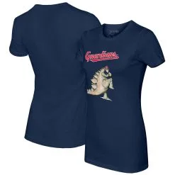 Women's Cleveland Guardians Tiny Turnip Navy Stega T-Shirt