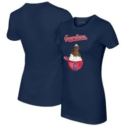 Women's Cleveland Guardians Tiny Turnip Navy Sundae Helmet T-Shirt