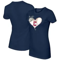 Women's Cleveland Guardians Tiny Turnip Navy Tiara Heart T-Shirt