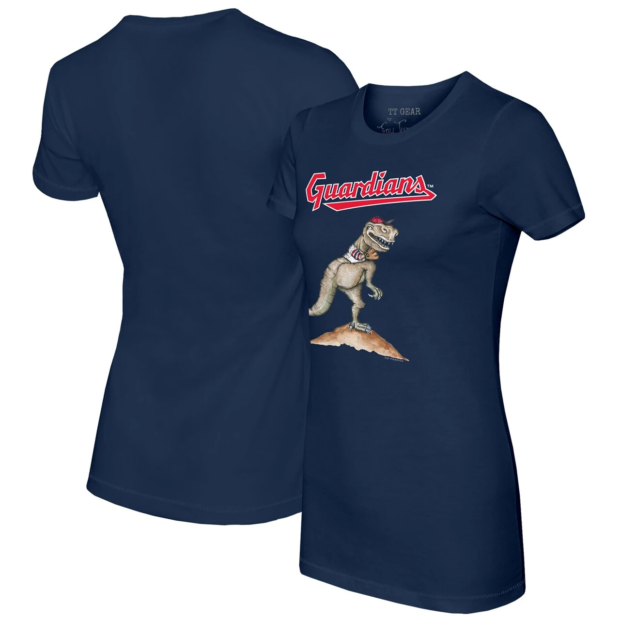 Women's Cleveland Guardians Tiny Turnip Navy TT Rex T-Shirt 3 Women's Cleveland Guardians Tiny Turnip Navy TT Rex T-Shirt