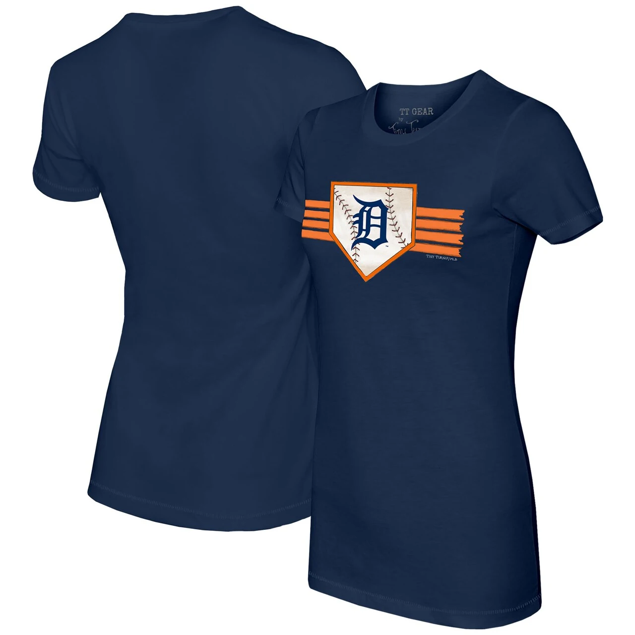 Women's Detroit Tigers Tiny Turnip Navy Base Stripe T-Shirt 3 Women's Detroit Tigers Tiny Turnip Navy Base Stripe T-Shirt