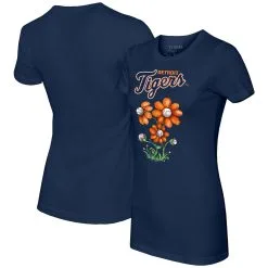 Women's Detroit Tigers Tiny Turnip Navy Blooming Baseballs T-Shirt
