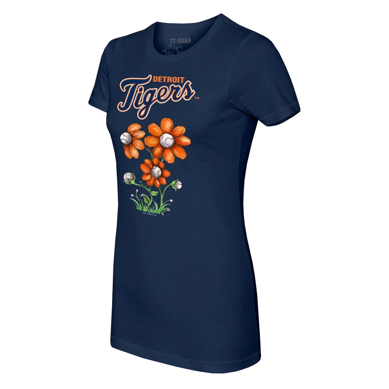 Women's Detroit Tigers Tiny Turnip Navy Blooming Baseballs T-Shirt 4 Women's Detroit Tigers Tiny Turnip Navy Blooming Baseballs T-Shirt - Image 2