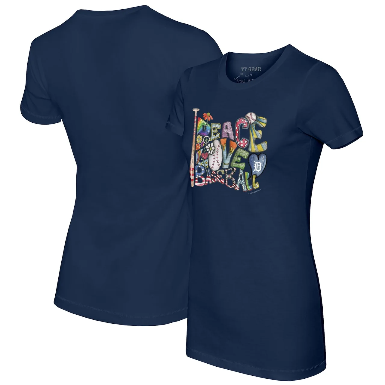 Women's Detroit Tigers Tiny Turnip Navy Peace Love Baseball T-Shirt 3 Women's Detroit Tigers Tiny Turnip Navy Peace Love Baseball T-Shirt