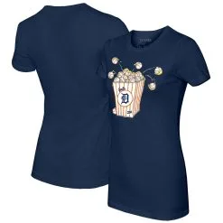 Women's Detroit Tigers Tiny Turnip Navy Popcorn T-Shirt