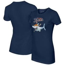 Women's Detroit Tigers Tiny Turnip Navy Shark T-Shirt