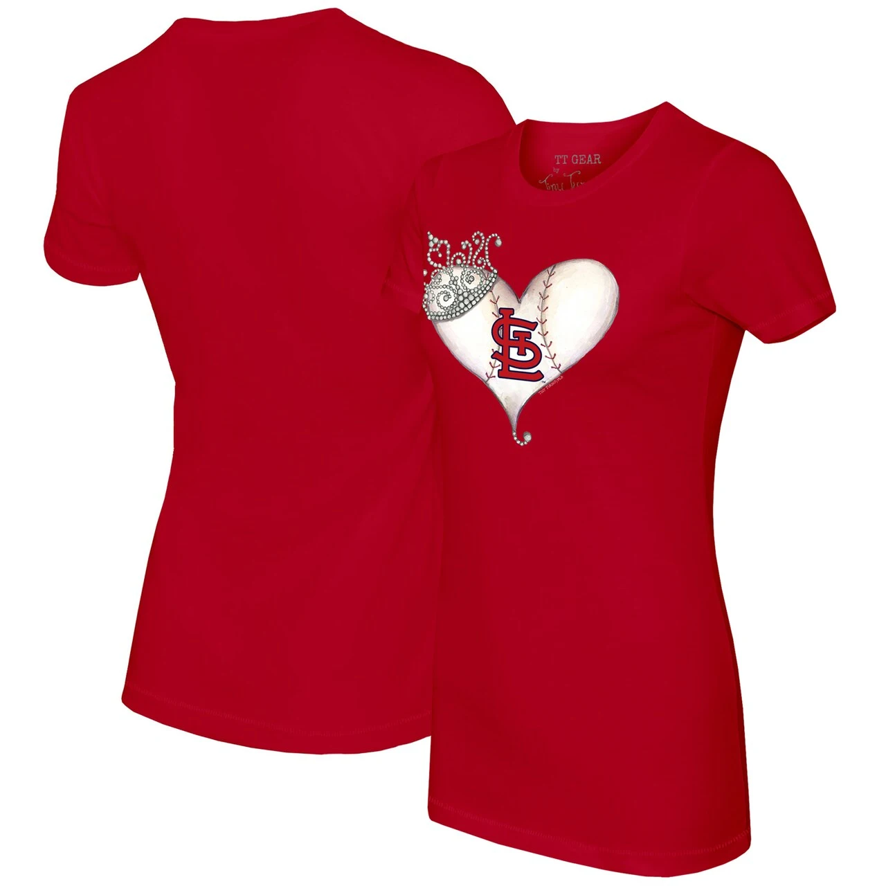 Women's St. Louis Cardinals Tiny Turnip Red Tiara Heart T-Shirt 3 Women's St. Louis Cardinals Tiny Turnip Red Tiara Heart T-Shirt
