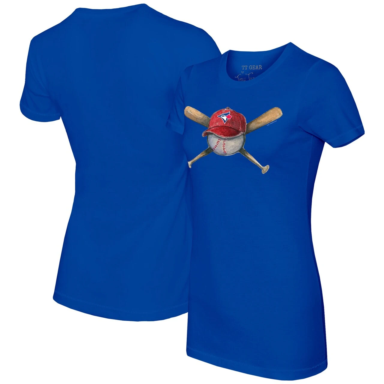 Women's Toronto Blue Jays Tiny Turnip Royal Hat Crossbats T-Shirt 3 Women's Toronto Blue Jays Tiny Turnip Royal Hat Crossbats T-Shirt