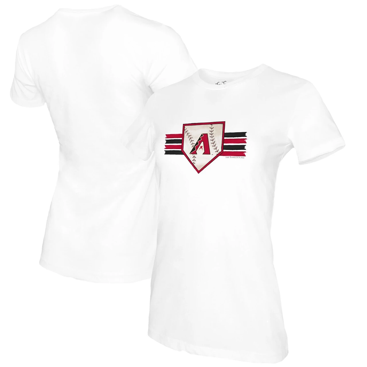 Women's Arizona Diamondbacks Tiny Turnip White Base Stripe T-Shirt 3 Women's Arizona Diamondbacks Tiny Turnip White Base Stripe T-Shirt