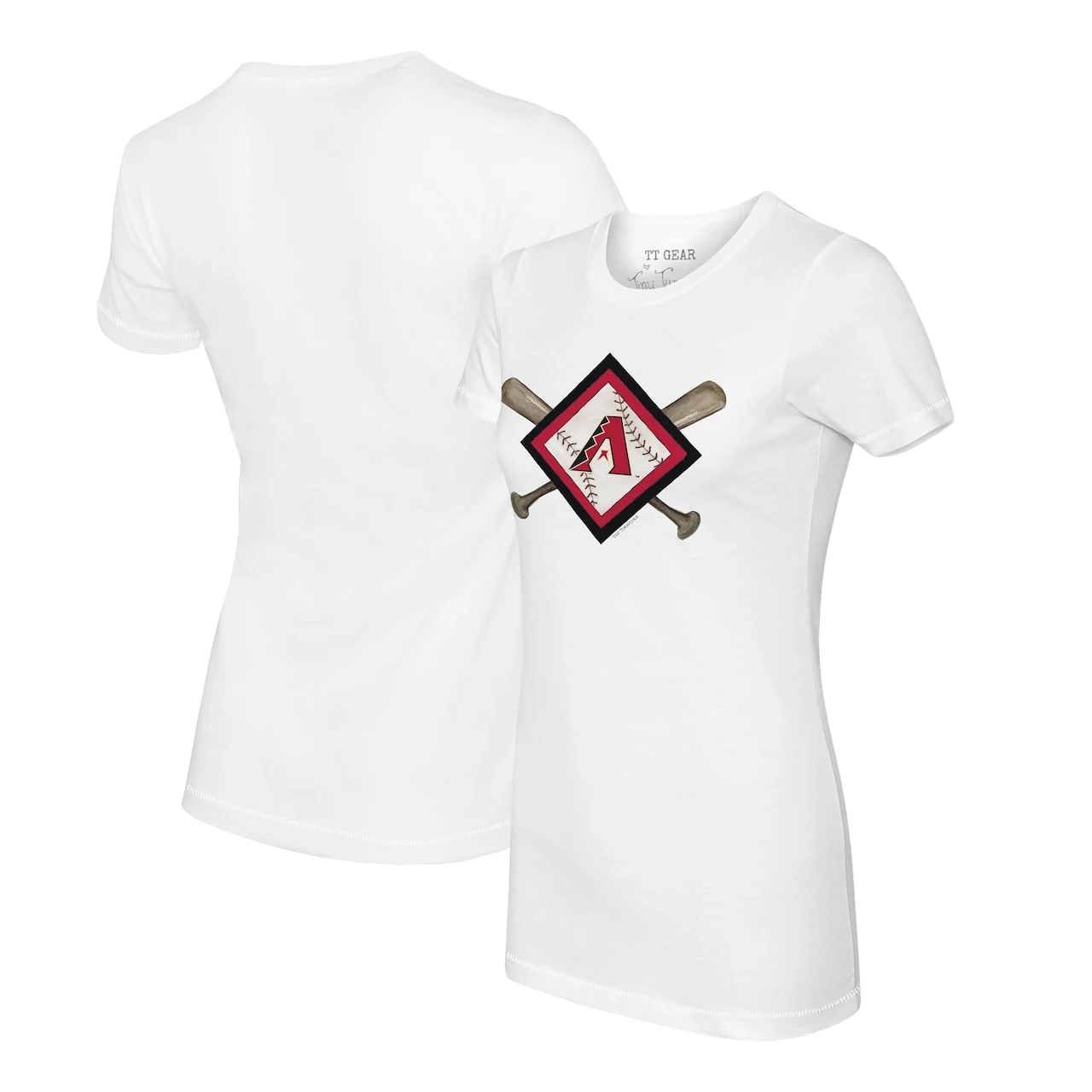 Women's Arizona Diamondbacks Tiny Turnip White Diamond Cross Bats T-Shirt 3 Women's Arizona Diamondbacks Tiny Turnip White Diamond Cross Bats T-Shirt