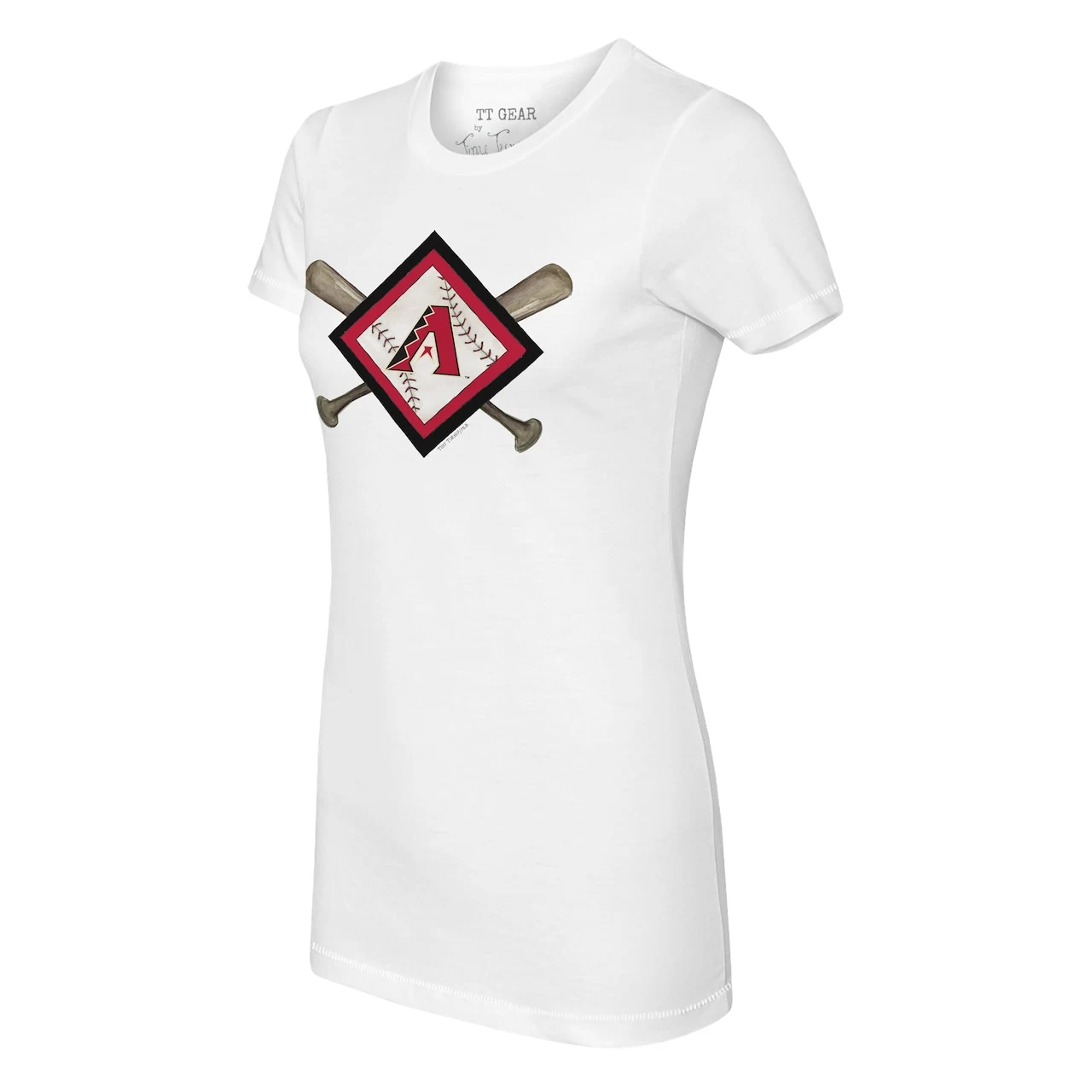 Women's Arizona Diamondbacks Tiny Turnip White Diamond Cross Bats T-Shirt 4 Women's Arizona Diamondbacks Tiny Turnip White Diamond Cross Bats T-Shirt - Image 2