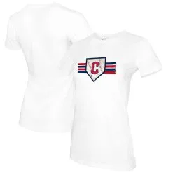 Women's Cleveland Guardians Tiny Turnip White Base Stripe T-Shirt