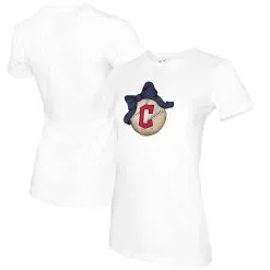 Women's Cleveland Guardians Tiny Turnip White Baseball Bow T-Shirt