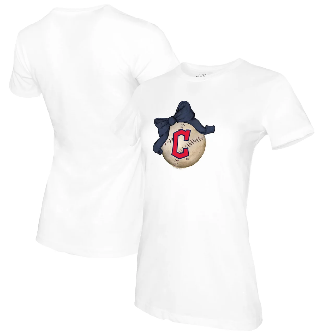 Women's Cleveland Guardians Tiny Turnip White Baseball Bow T-Shirt 3 Women's Cleveland Guardians Tiny Turnip White Baseball Bow T-Shirt