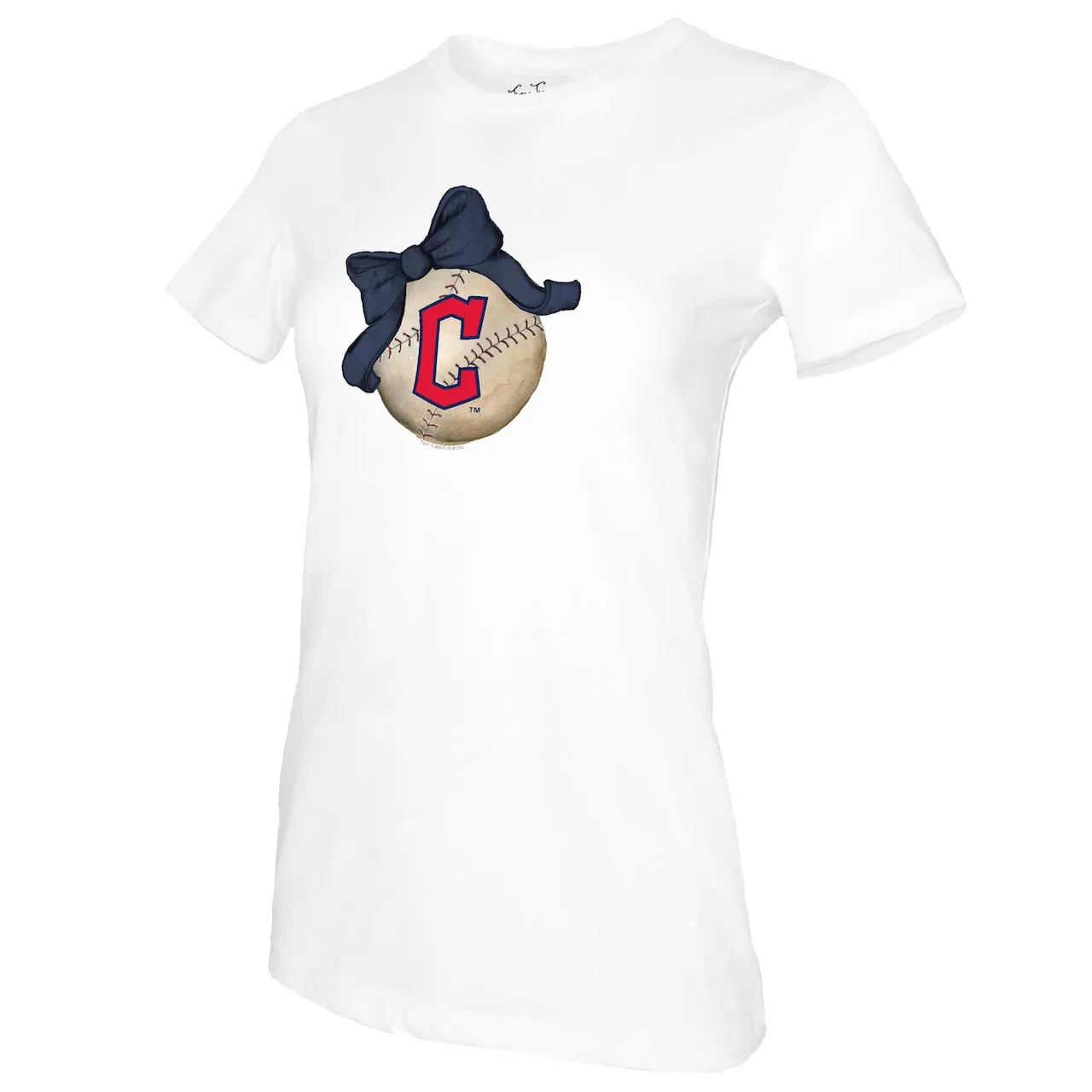 Women's Cleveland Guardians Tiny Turnip White Baseball Bow T-Shirt 4 Women's Cleveland Guardians Tiny Turnip White Baseball Bow T-Shirt - Image 2
