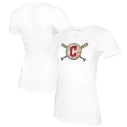Women's Cleveland Guardians Tiny Turnip White Baseball Crossbats T-Shirt