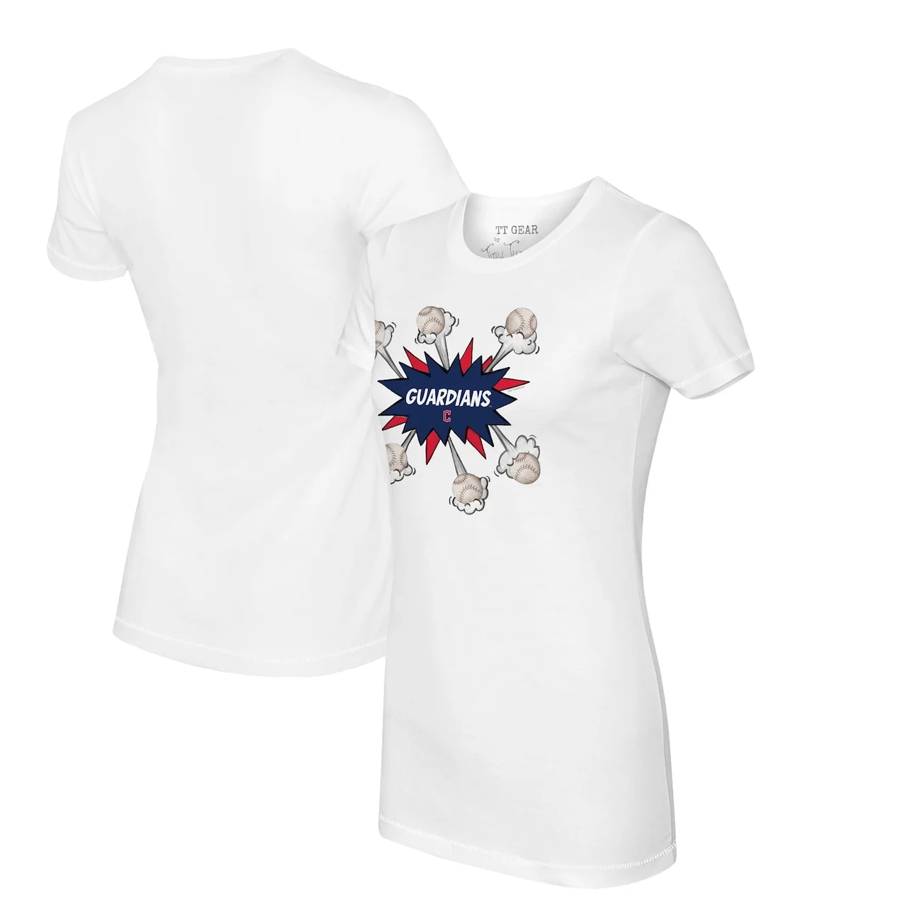Women's Cleveland Guardians Tiny Turnip White Baseball Pow T-Shirt 3 Women's Cleveland Guardians Tiny Turnip White Baseball Pow T-Shirt