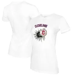 Women's Cleveland Guardians Tiny Turnip White Baseball Tear T-Shirt