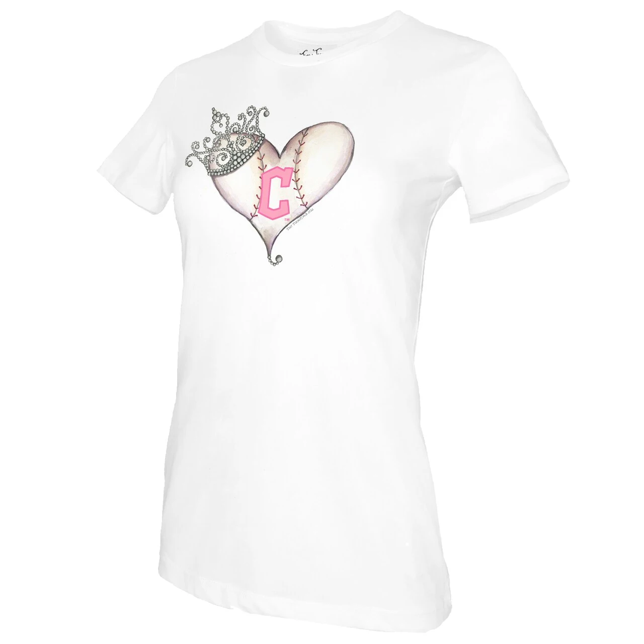 Women's Cleveland Guardians Tiny Turnip White Baseball Tiara Heart T-Shirt 4 Women's Cleveland Guardians Tiny Turnip White Baseball Tiara Heart T-Shirt - Image 2