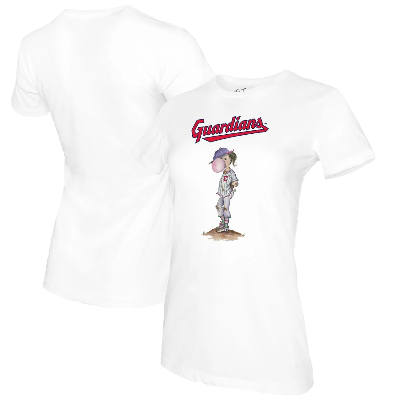 Women's Cleveland Guardians Tiny Turnip White Bubbles T-Shirt 3 Women's Cleveland Guardians Tiny Turnip White Bubbles T-Shirt