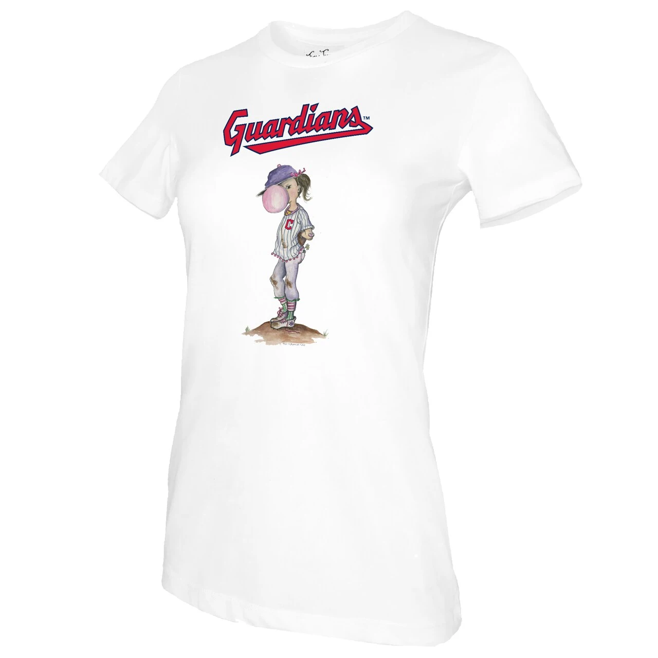 Women's Cleveland Guardians Tiny Turnip White Bubbles T-Shirt 4 Women's Cleveland Guardians Tiny Turnip White Bubbles T-Shirt - Image 2