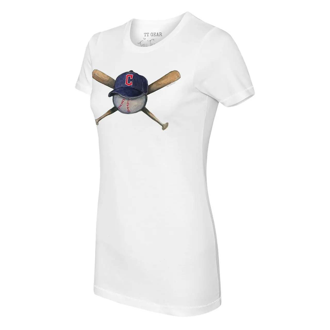 Women's Cleveland Guardians Tiny Turnip White Hat Crossbats T-Shirt 4 Women's Cleveland Guardians Tiny Turnip White Hat Crossbats T-Shirt - Image 2