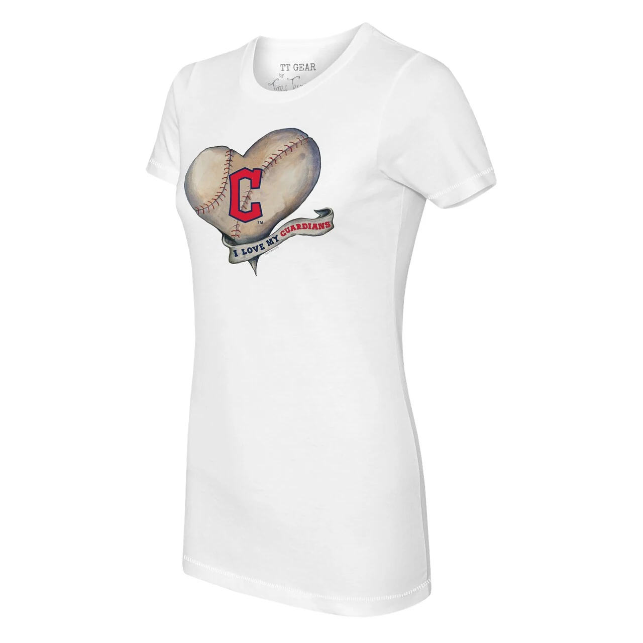 Women's Cleveland Guardians Tiny Turnip White Heart Banner T-Shirt 4 Women's Cleveland Guardians Tiny Turnip White Heart Banner T-Shirt - Image 2