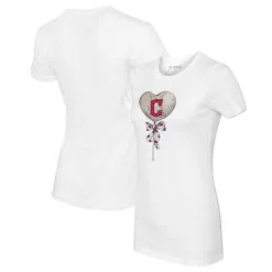 Women's Cleveland Guardians Tiny Turnip White Heart Lolly T-Shirt
