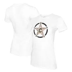 Women's Cleveland Guardians Tiny Turnip White Military Star T-Shirt