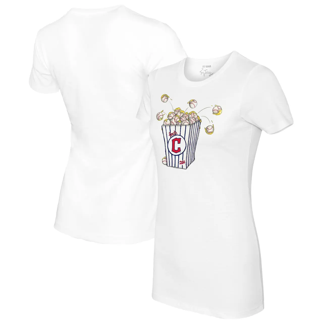 Women's Cleveland Guardians Tiny Turnip White Popcorn T-Shirt 3 Women's Cleveland Guardians Tiny Turnip White Popcorn T-Shirt