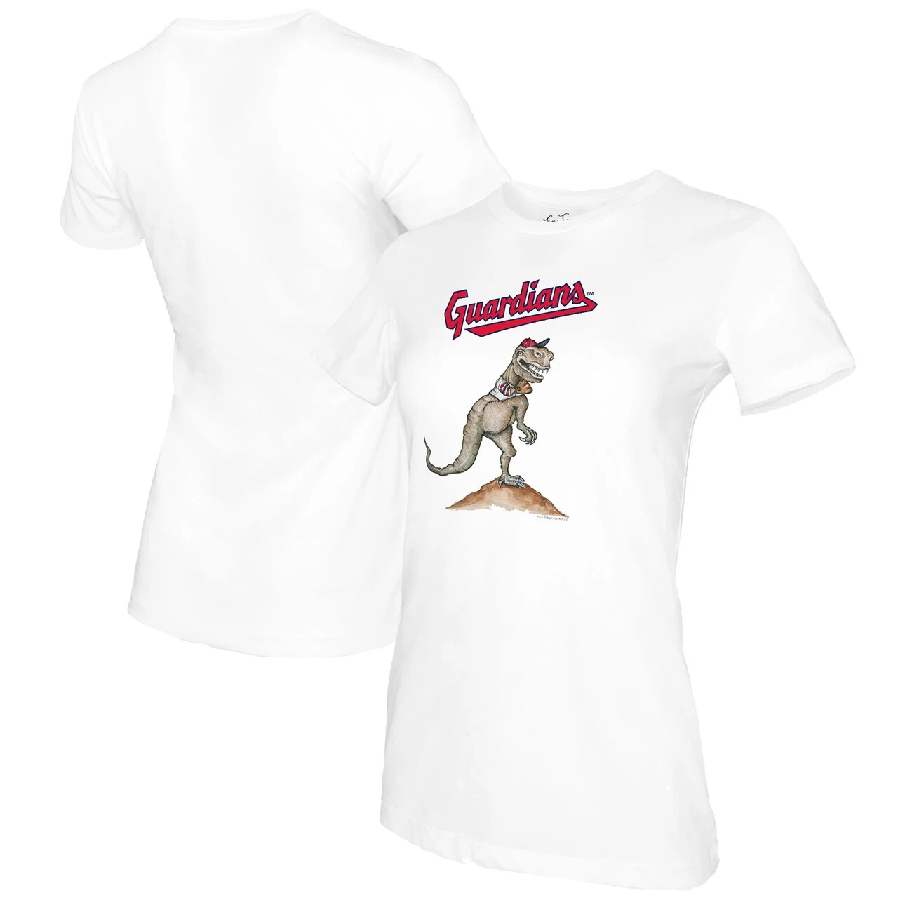 Women's Cleveland Guardians Tiny Turnip White TT Rex T-Shirt 3 Women's Cleveland Guardians Tiny Turnip White TT Rex T-Shirt