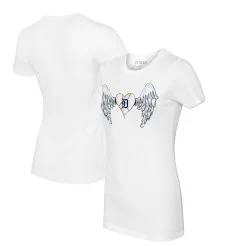 Women's Detroit Tigers Tiny Turnip White Angel Wings T-Shirt