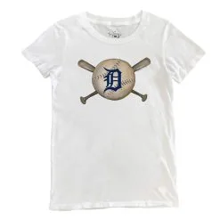 Women's Detroit Tigers Tiny Turnip White Baseball Crossbats T-Shirt