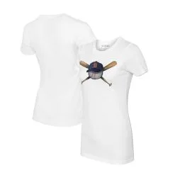 Women's Detroit Tigers Tiny Turnip White Hat Crossbats T-Shirt