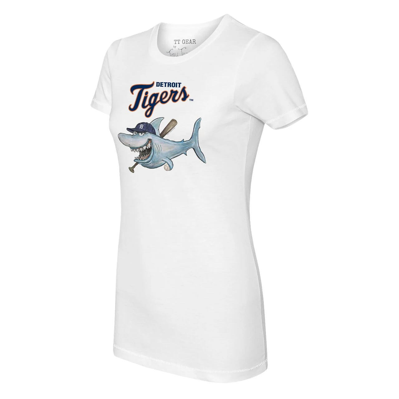 Women's Detroit Tigers Tiny Turnip White Shark Logo T-Shirt 4 Women's Detroit Tigers Tiny Turnip White Shark Logo T-Shirt - Image 2