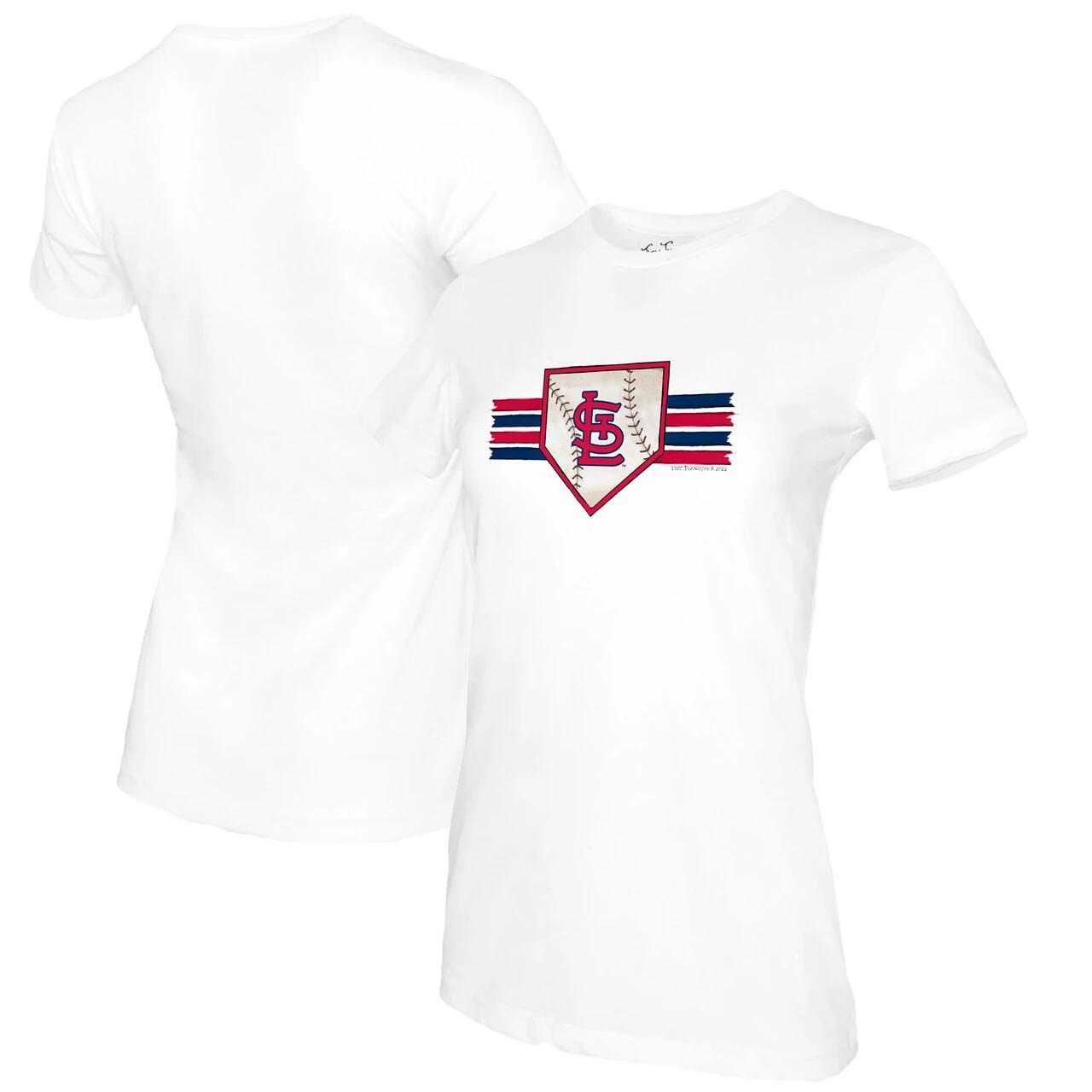 Women's St. Louis Cardinals Tiny Turnip White Base Stripe T-Shirt 3 Women's St. Louis Cardinals Tiny Turnip White Base Stripe T-Shirt