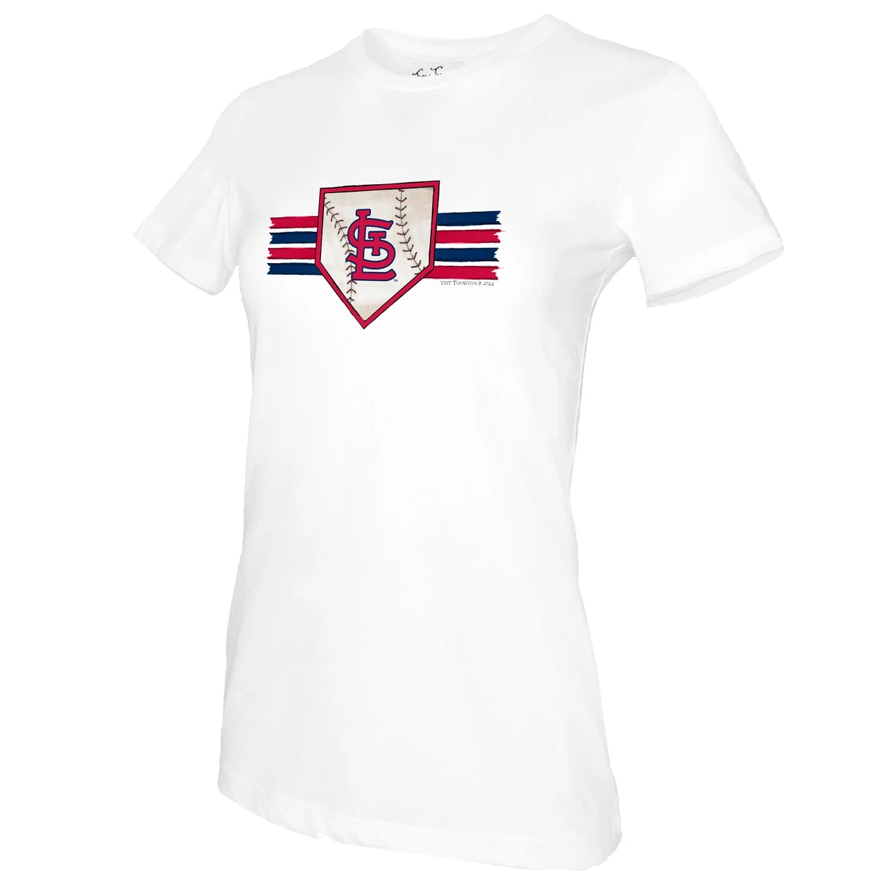 Women's St. Louis Cardinals Tiny Turnip White Base Stripe T-Shirt 4 Women's St. Louis Cardinals Tiny Turnip White Base Stripe T-Shirt - Image 2