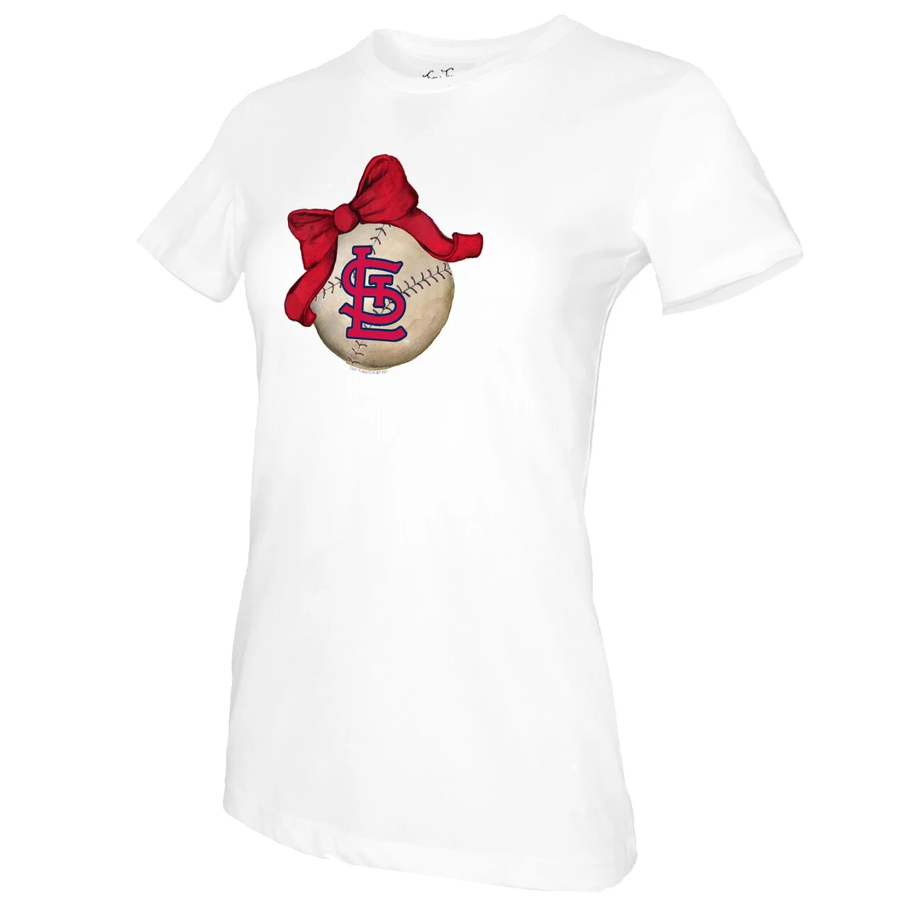 Women's St. Louis Cardinals Tiny Turnip White Baseball Bow T-Shirt 4 Women's St. Louis Cardinals Tiny Turnip White Baseball Bow T-Shirt - Image 2