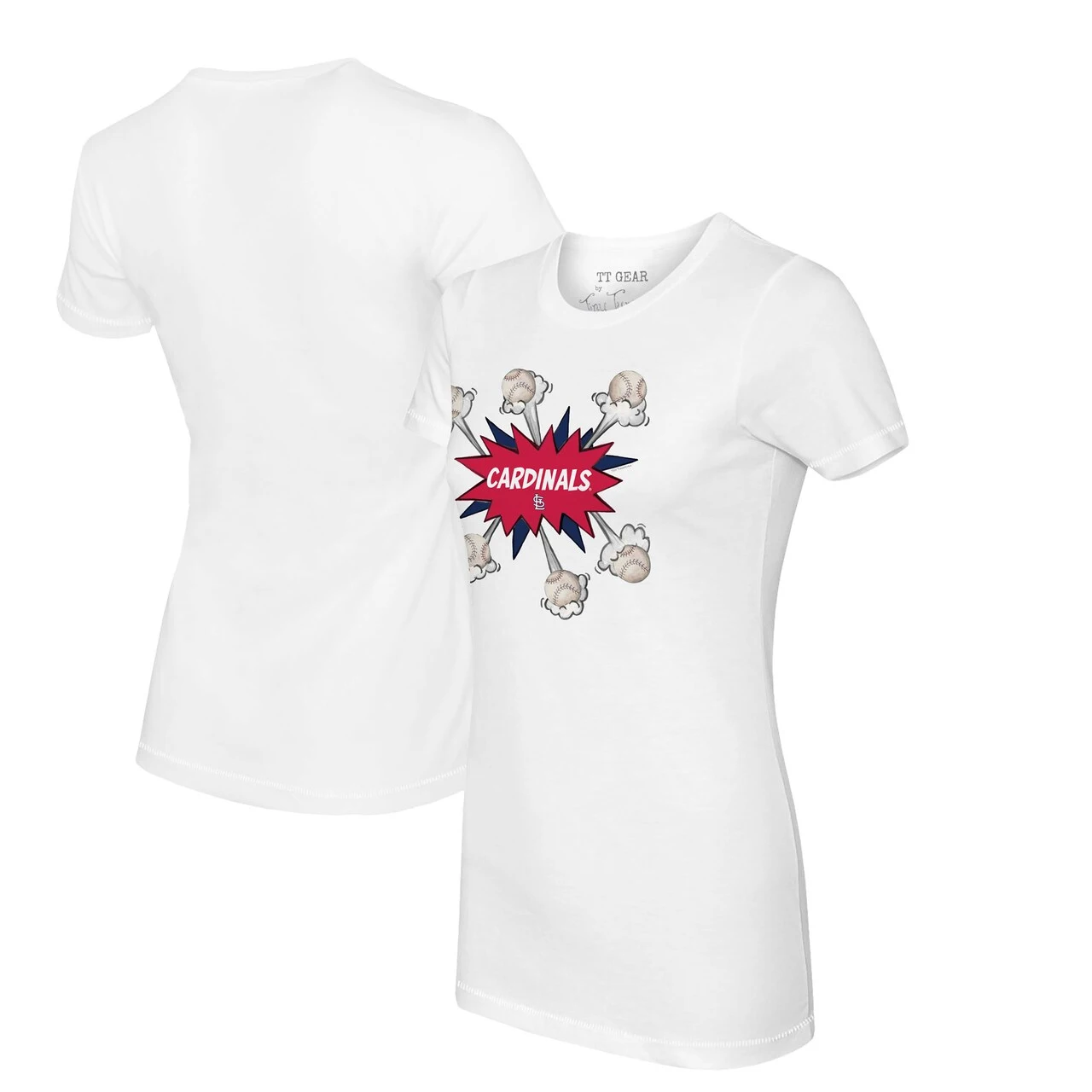 Women's St. Louis Cardinals Tiny Turnip White Baseball Pow T-Shirt 3 Women's St. Louis Cardinals Tiny Turnip White Baseball Pow T-Shirt