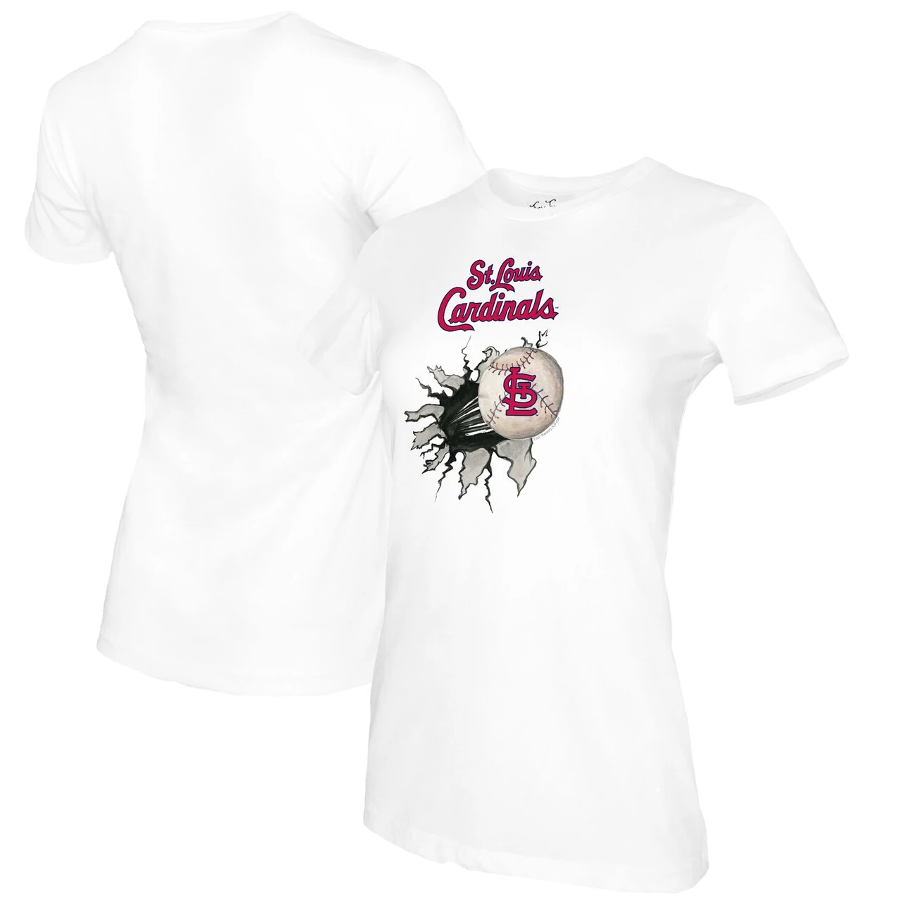 Women's St. Louis Cardinals Tiny Turnip White Baseball Tear T-Shirt 3 Women's St. Louis Cardinals Tiny Turnip White Baseball Tear T-Shirt