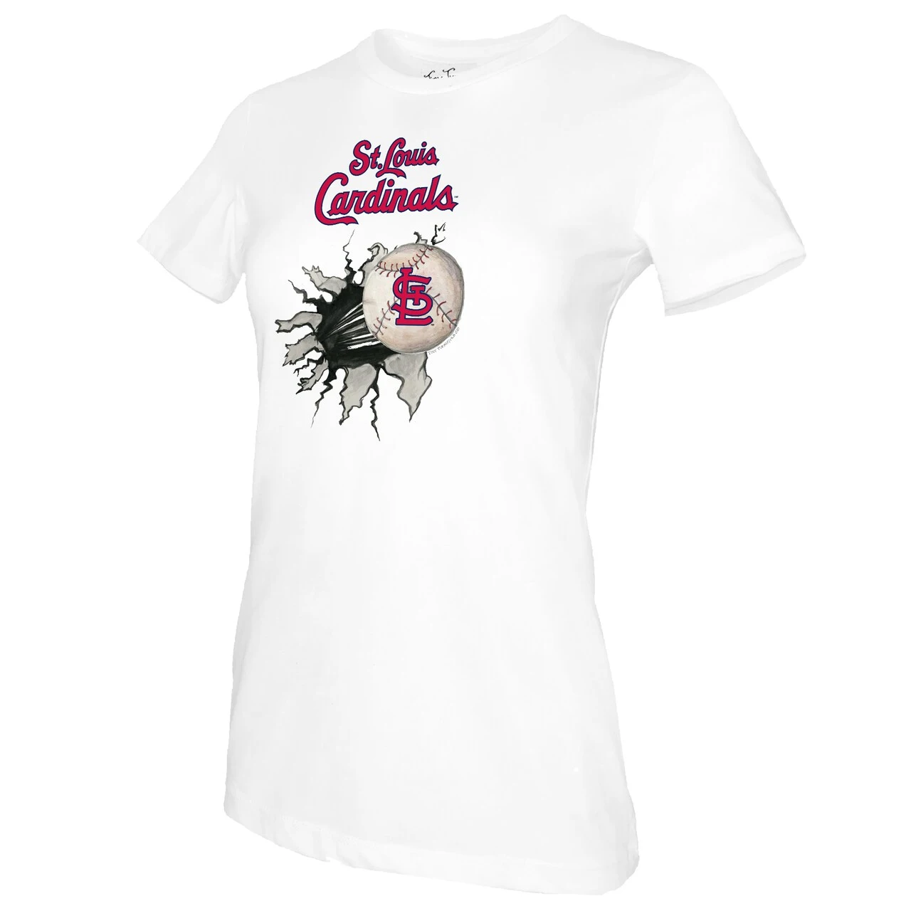 Women's St. Louis Cardinals Tiny Turnip White Baseball Tear T-Shirt 4 Women's St. Louis Cardinals Tiny Turnip White Baseball Tear T-Shirt - Image 2