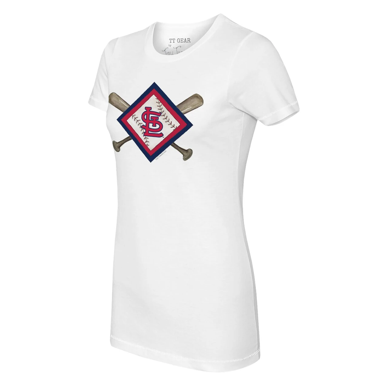 Women's St. Louis Cardinals Tiny Turnip White Diamond Cross Bats T-Shirt 4 Women's St. Louis Cardinals Tiny Turnip White Diamond Cross Bats T-Shirt - Image 2