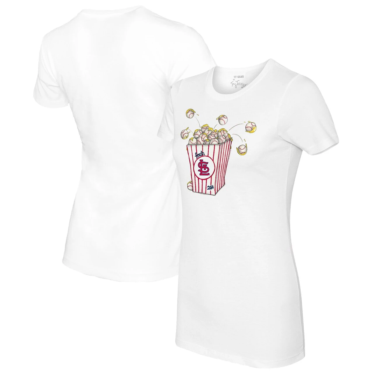 Women's St. Louis Cardinals Tiny Turnip White Popcorn T-Shirt 3 Women's St. Louis Cardinals Tiny Turnip White Popcorn T-Shirt