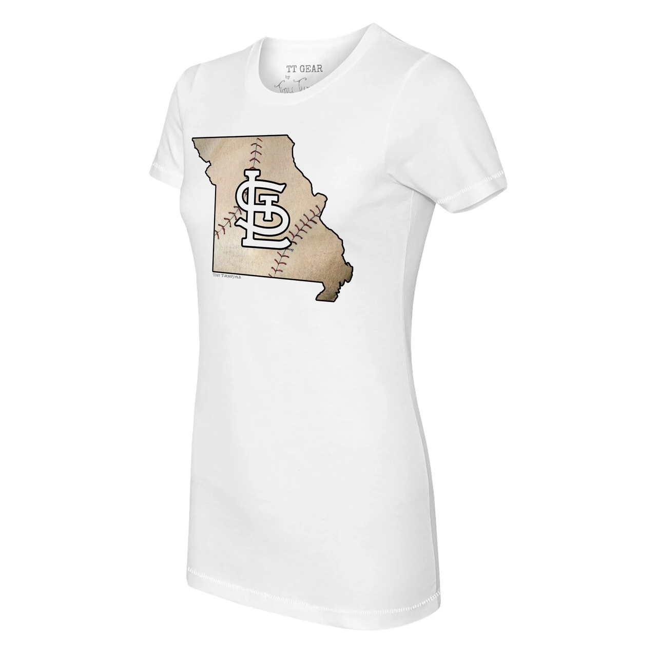 Women's St. Louis Cardinals Tiny Turnip White State Outline T-Shirt 4 Women's St. Louis Cardinals Tiny Turnip White State Outline T-Shirt - Image 2