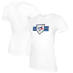 Women's Toronto Blue Jays Tiny Turnip White Base Stripe T-Shirt