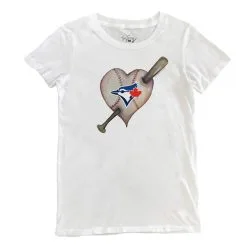 Women's Toronto Blue Jays Tiny Turnip White Heart Bat T-Shirt